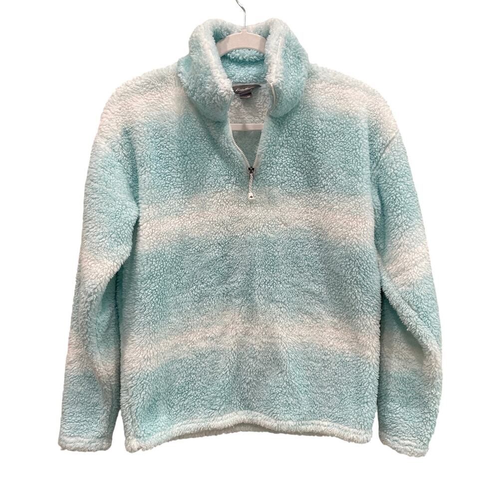 Eddie Bauer Women’s Sherpa Fleece Quarter Zip Pullover in Blue White - Size: XS